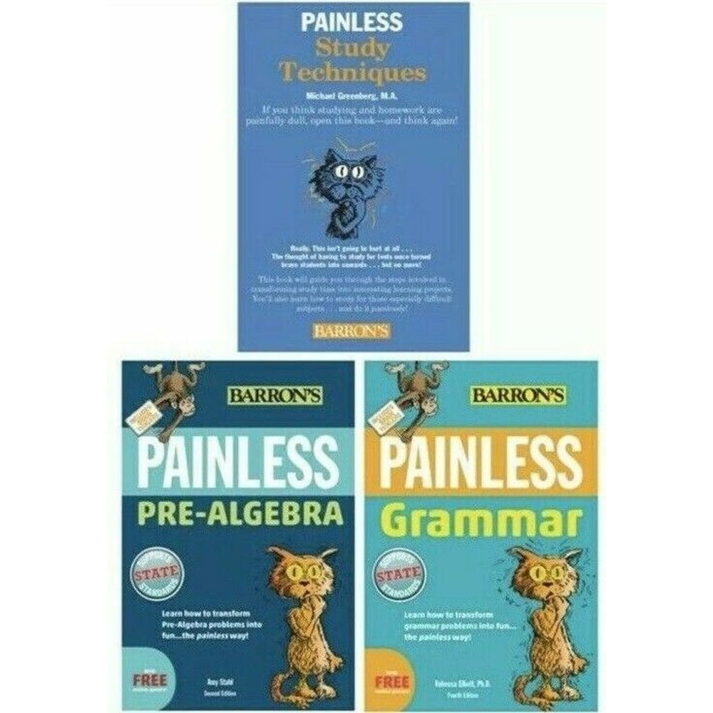 Barron's Painless Homework Bundle (Pre-Algebra, Grammar, Study Techniques) ~ NEW